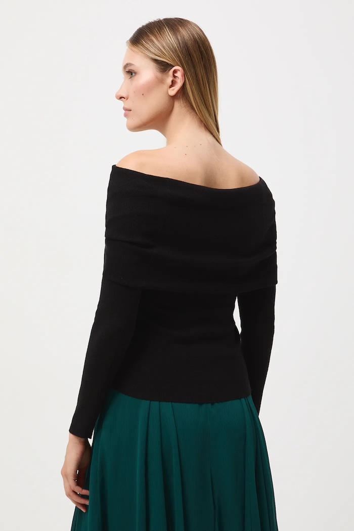 Sweter damski prążkowany czarny RW25-SWD504