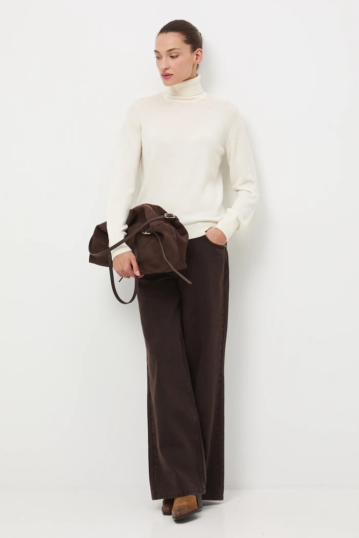 Sweter z wełny merino gładki RW25-SWD810 beżowy RW25