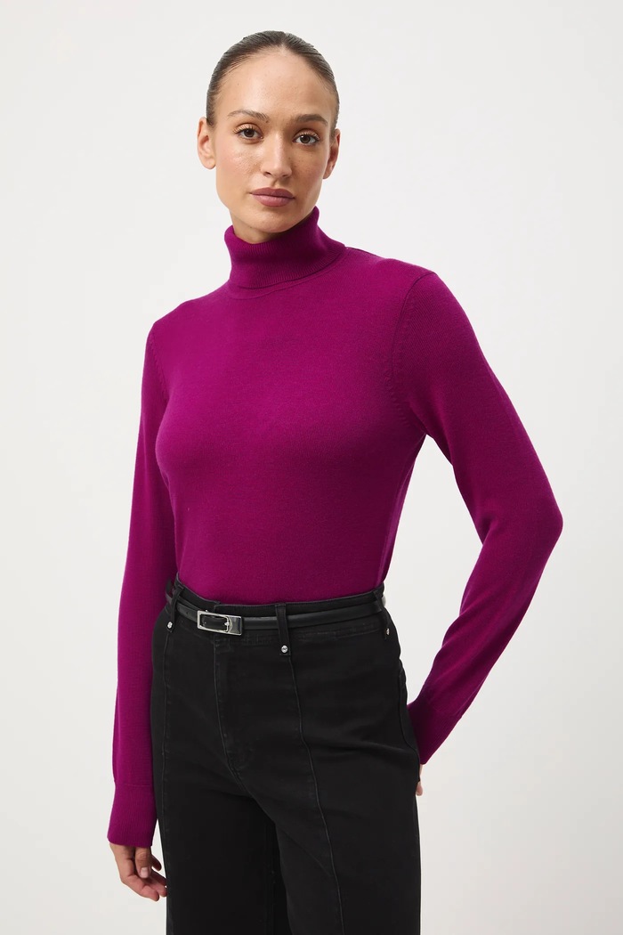 Sweter z wełny merino gładki różowy RW25-SWD810