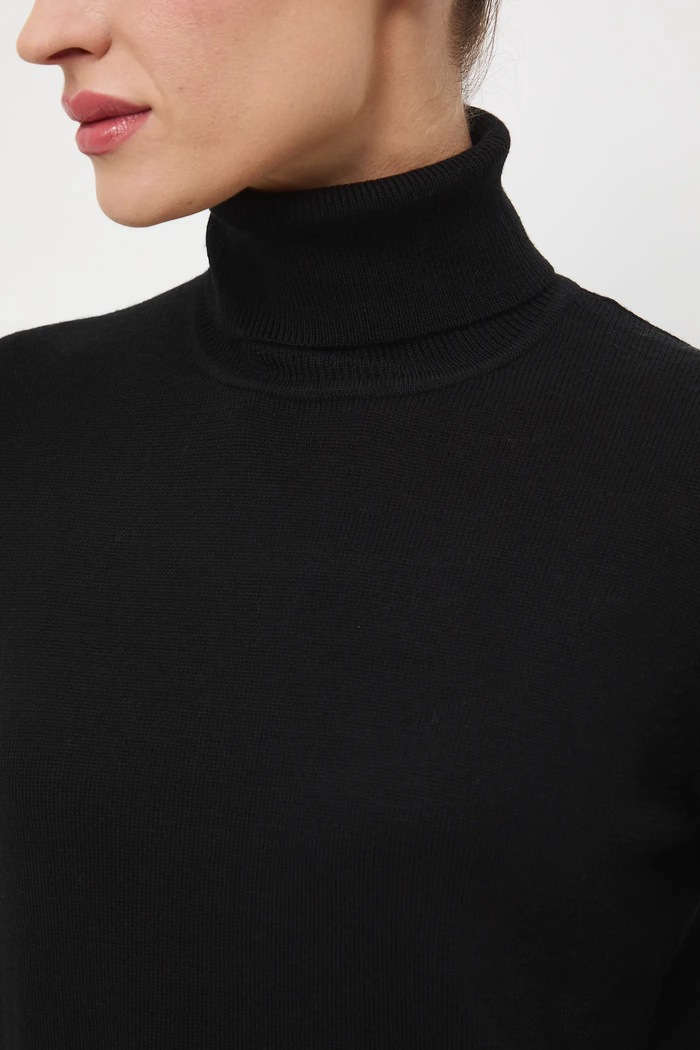 Sweter z wełny merino gładki RW25-SWD810 czarny