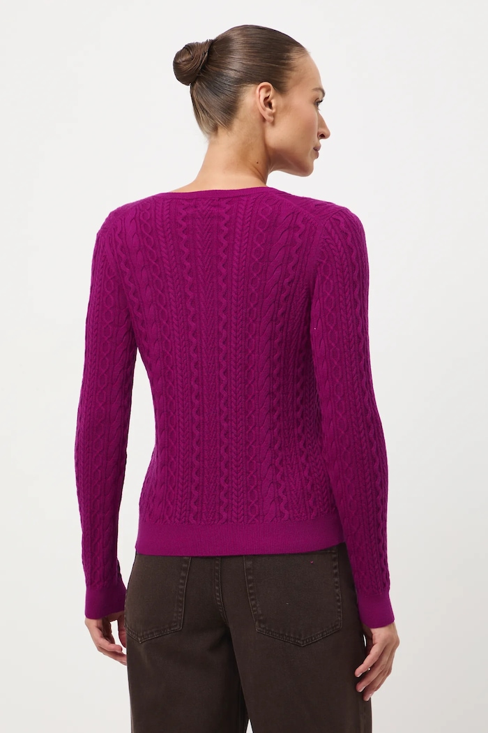 Odzież Sweter z wełny merino z warkoczowym splotem RW25-SWD813 różowy