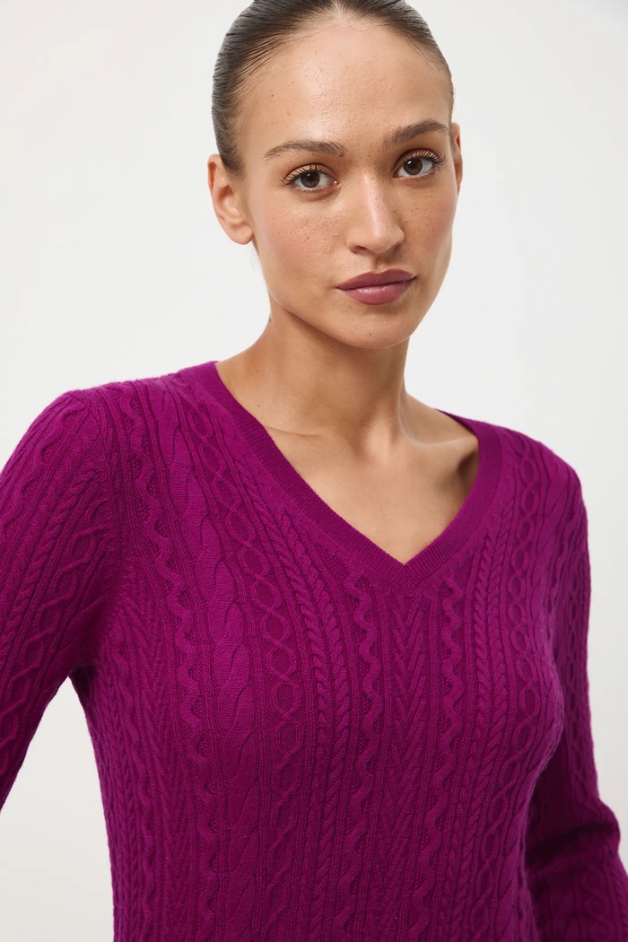 Sweter z wełny merino z warkoczowym splotem RW25-SWD813 różowy