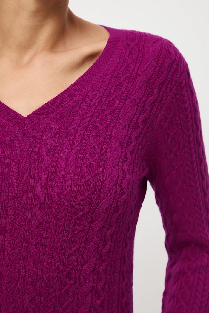 Sweter z wełny merino z warkoczowym splotem różowy RW25-SWD813