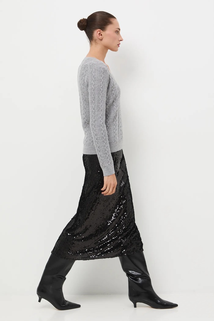 Sweter z wełny merino z warkoczowym splotem RW25-SWD813 szary RW25
