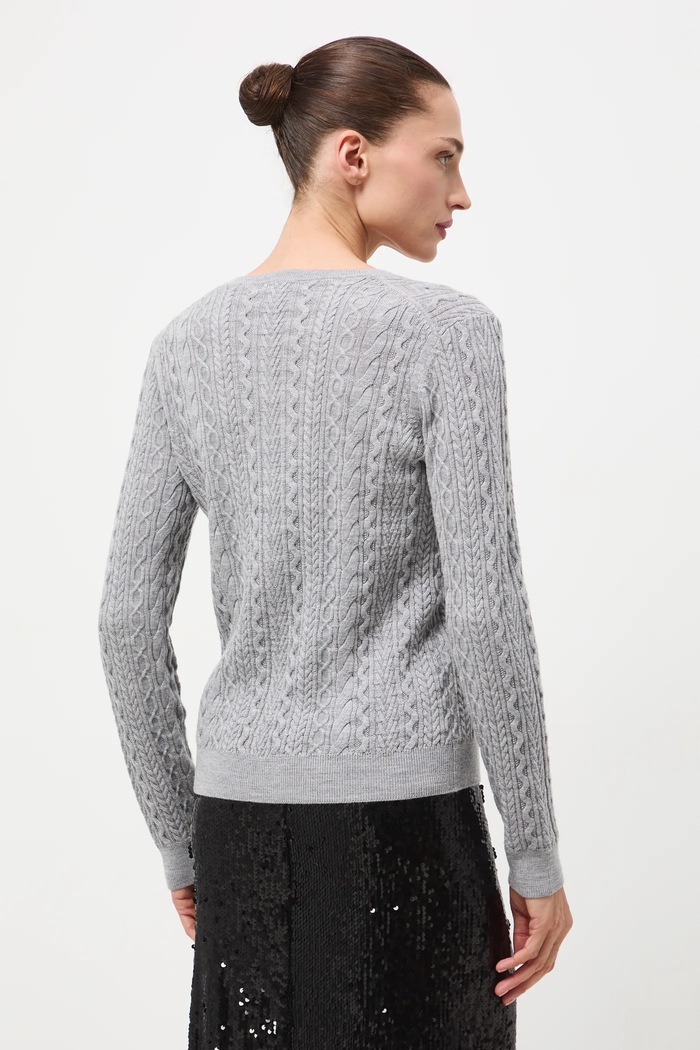 Odzież Sweter z wełny merino z warkoczowym splotem RW25-SWD813 szary