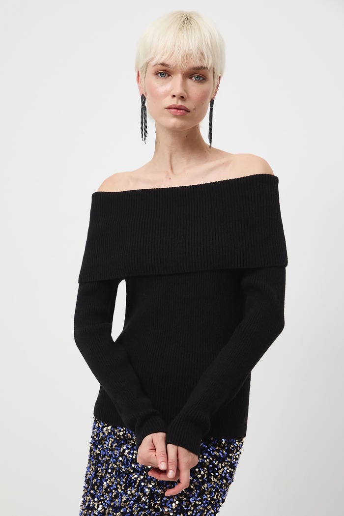 Sweter damski z odkrytymi ramionami RW25-SWDA05 czarny RW25