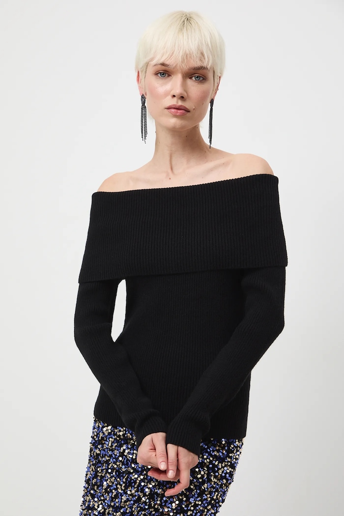 Sweter damski z odkrytymi ramionami RW25-SWDA05 czarny RW25