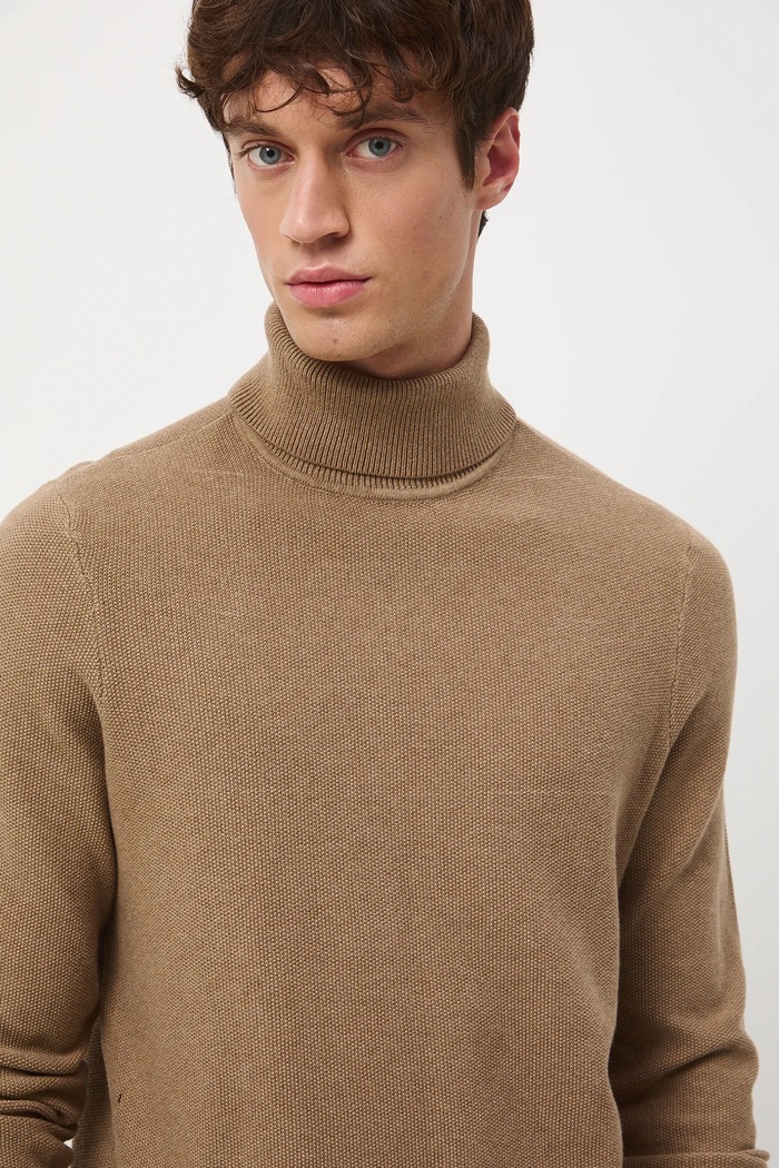 Sweter bawełniany męski melanżowy brązowy RW25-SWM072
