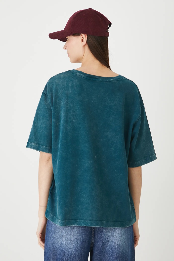 Odzież T-shirt bawełniany damski z efektem sprania RW25-TSD021 turkusowy