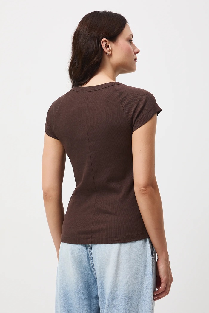 Odzież T-shirt bawełniany damski z elastanem prążkowany RW25-TSD040 brązowy