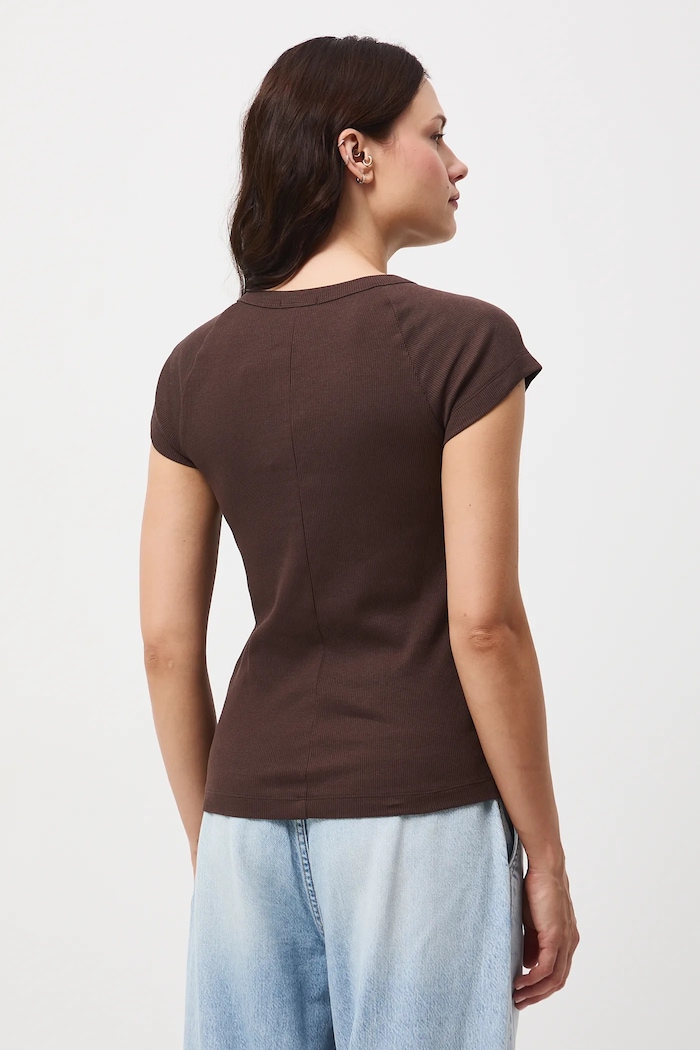 Odzież T-shirt bawełniany damski z elastanem prążkowany RW25-TSD040 brązowy