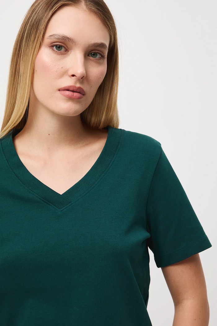 T-shirt bawełniany damski interlock gładki zielony RW25-TSD055