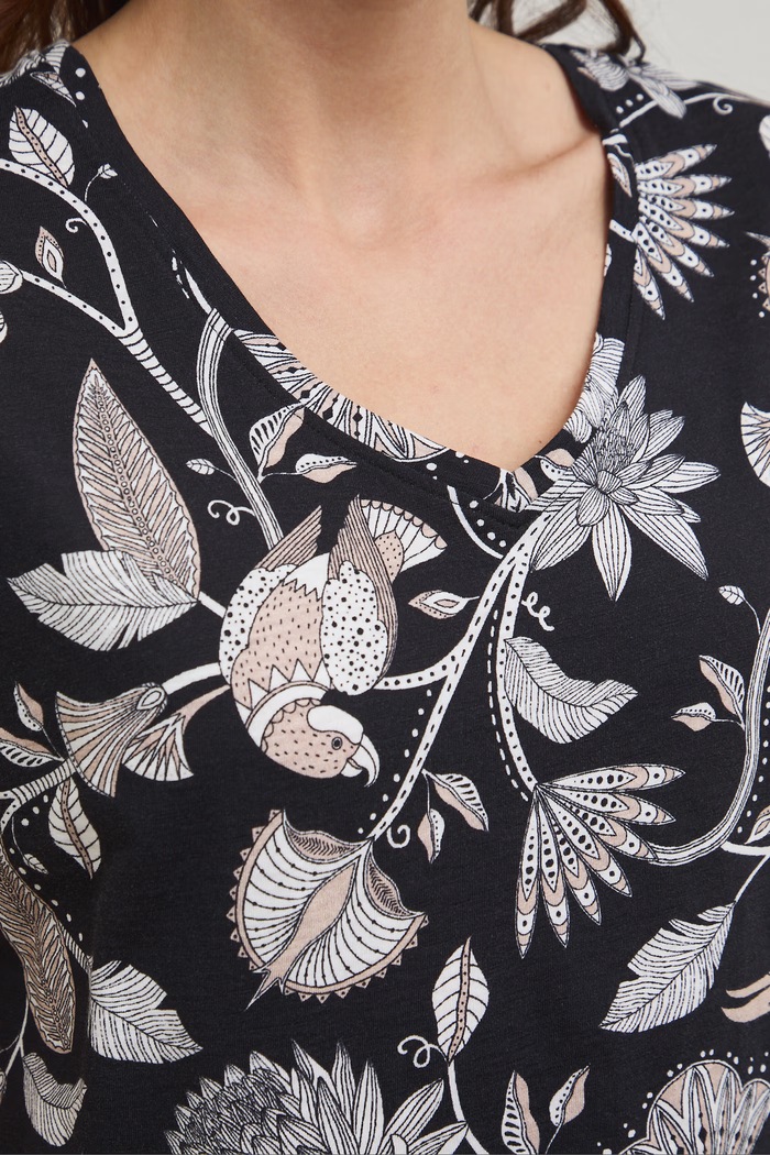 T-shirt bawełniany damski wzorzysty RW25-TSD101 czarny