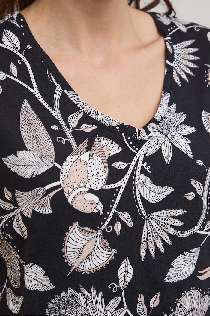 T-shirt bawełniany damski wzorzysty RW25-TSD101 czarny