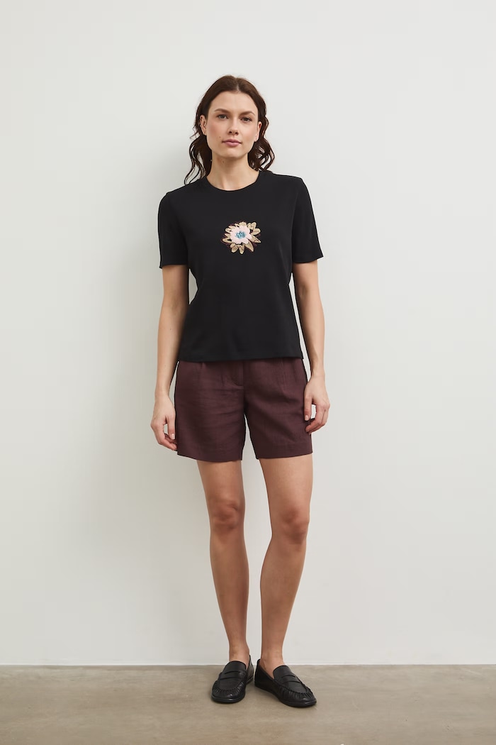 T-shirt bawełniany damski z elastanem interlock RW25-TSD102 czarny RS26