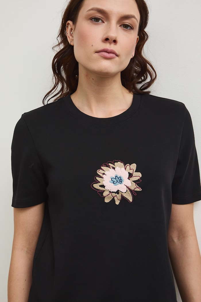 T-shirt bawełniany damski z elastanem interlock czarny RW25-TSD102