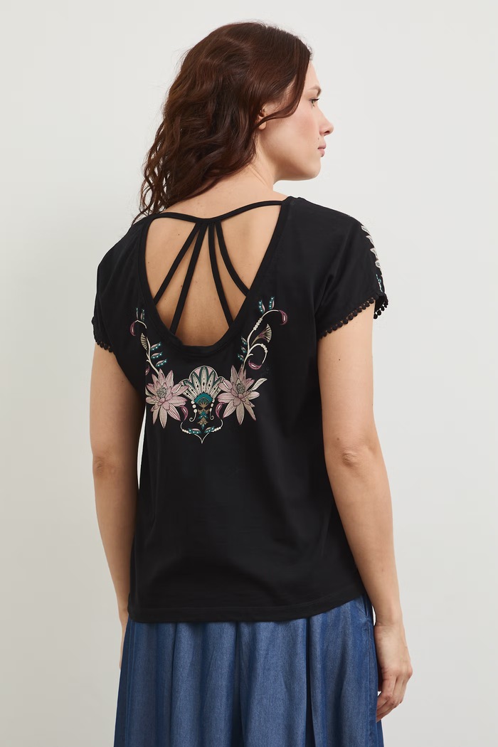 Odzież T-shirt bawełniany damski z wycięciem na plecach RW25-TSD103 czarny