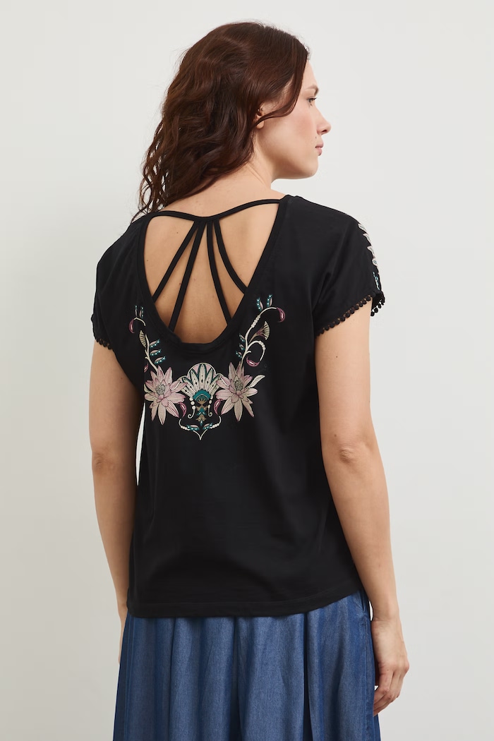 Odzież T-shirt bawełniany damski z wycięciem na plecach RW25-TSD103 czarny