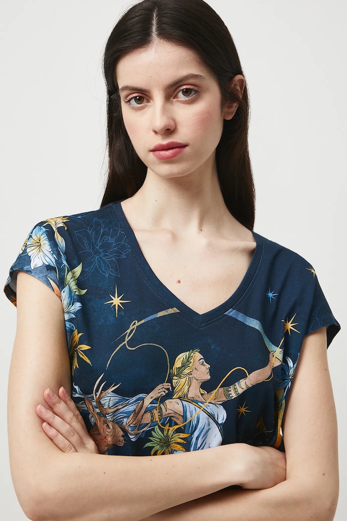 T-shirt bawełniany damski wzorzysty wzorzyste multicolor RW25-TSD302