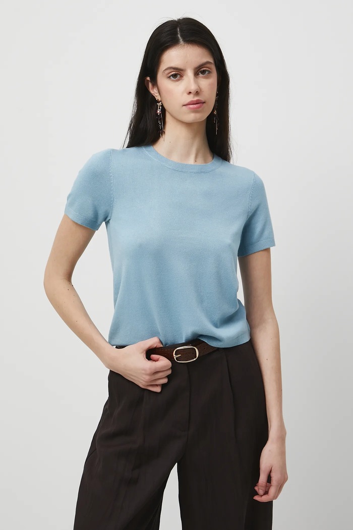 T-shirt damski gładki z wiskozą gładkie niebieski RW25-TSD304
