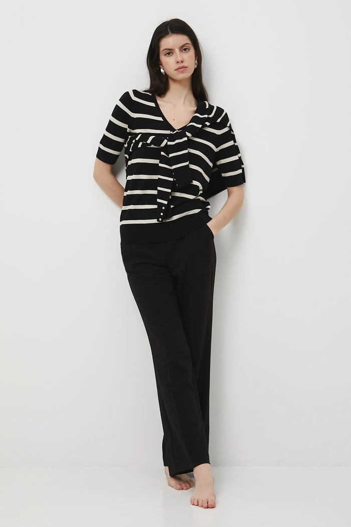 T-shirt damski w pasy RW25-TSD306 czarny RW25