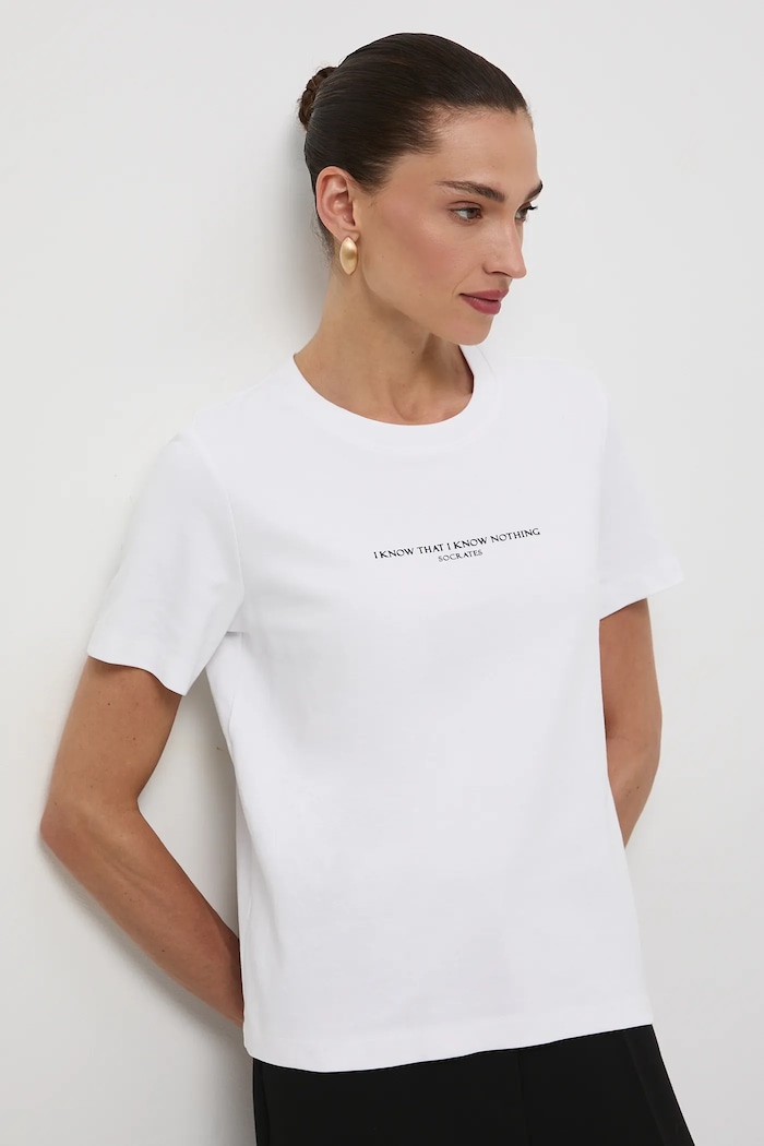 T-shirt bawełniany damski z kolekcji Science – Words of Wisdom RW25-TSD354 biały RW25