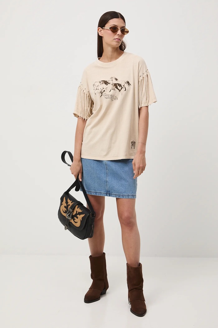 T-shirt bawełniany damski z efektem sprania RW25-TSD402 beżowy RW25