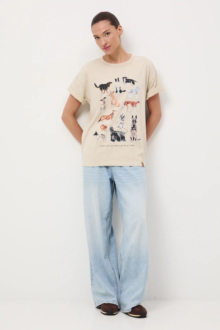 T-shirt bawełniany damski z okazji Dnia Psa – Zofia Różycka x Medicine RW25-TSD450 beżowy RW25