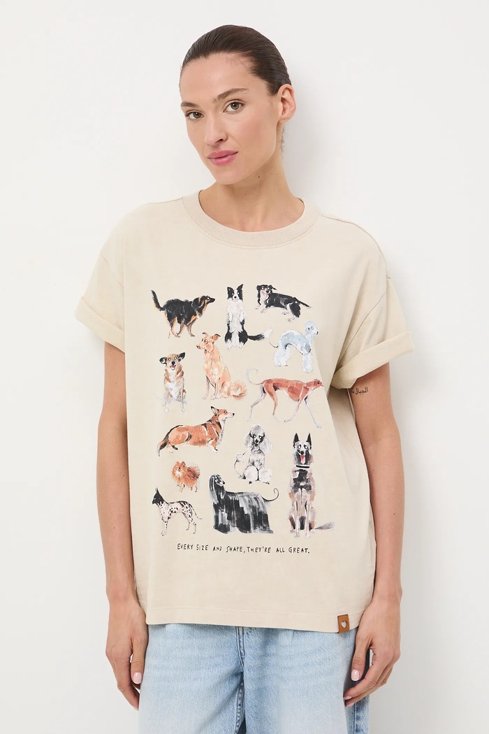 T-shirt bawełniany damski z okazji Dnia Psa – Zofia Różycka x Medicine beżowy RW25-TSD450