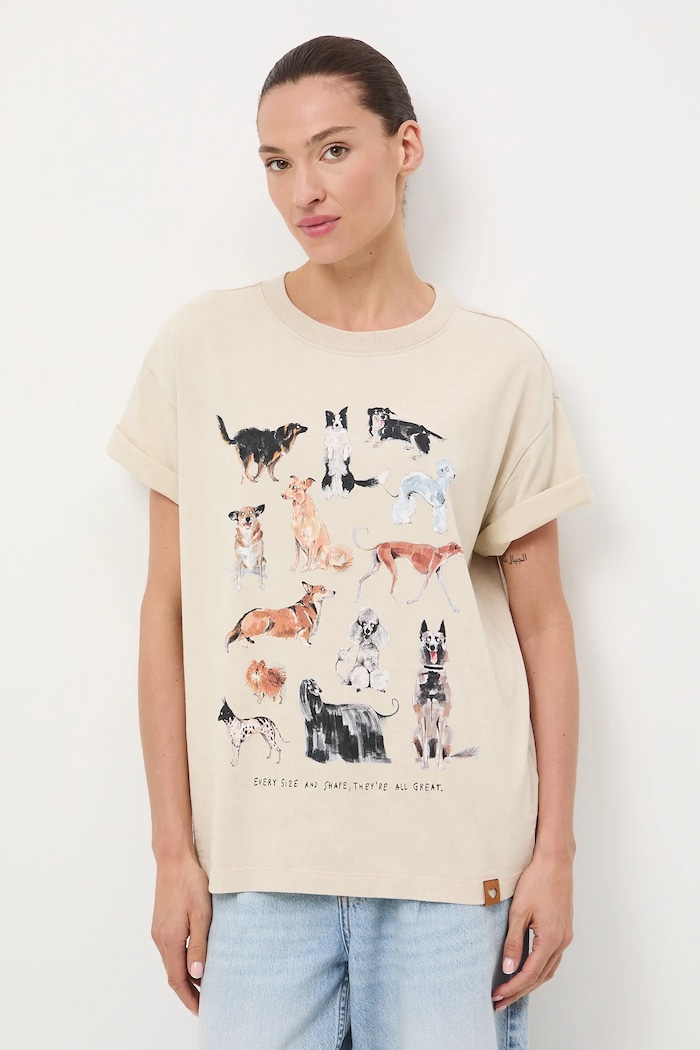 T-shirt bawełniany damski z okazji Dnia Psa – Zofia Różycka x Medicine beżowy RW25-TSD450