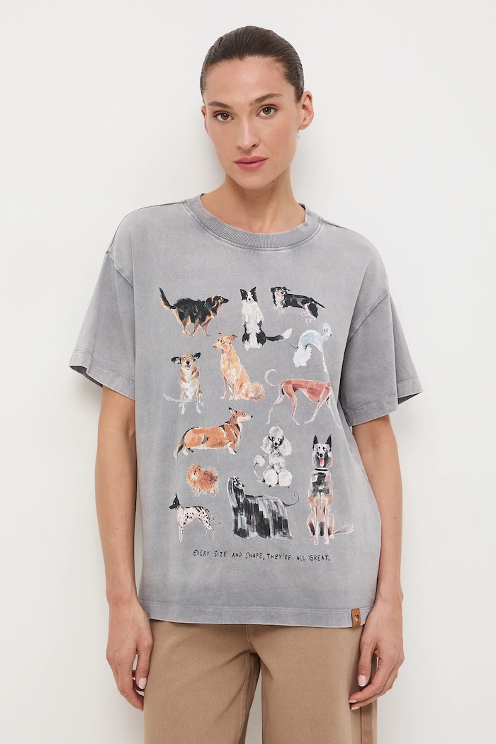 T-shirt bawełniany damski z okazji Dnia Psa – Zofia Różycka x Medicine okrągły szary RW25-TSD450