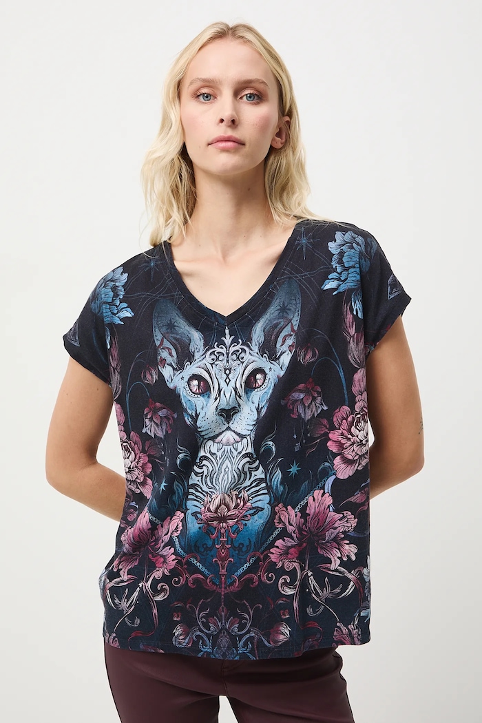 Medicine tricou din bumbac cu modele negru RW25-TSD702