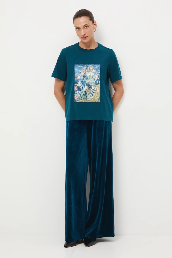T-shirt bawełniany damski z kolekcji Zamek Królewski na Wawelu x Medicine okrągły turkusowy RW25-TSD852