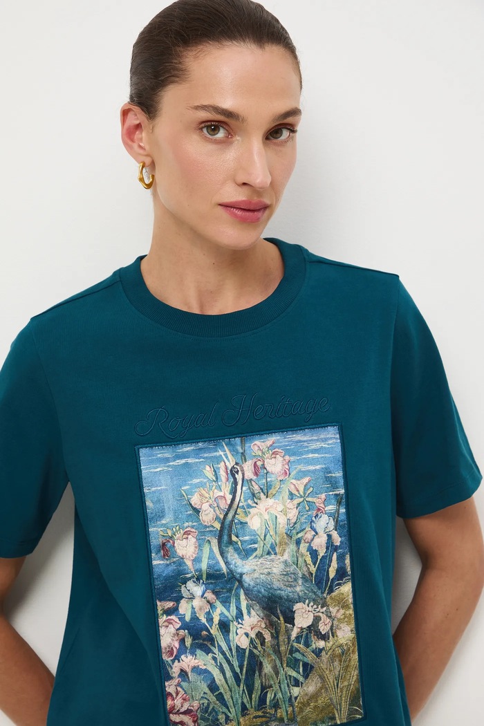 Odzież T-shirt bawełniany damski z kolekcji Zamek Królewski na Wawelu x Medicine RW25-TSD852 turkusowy