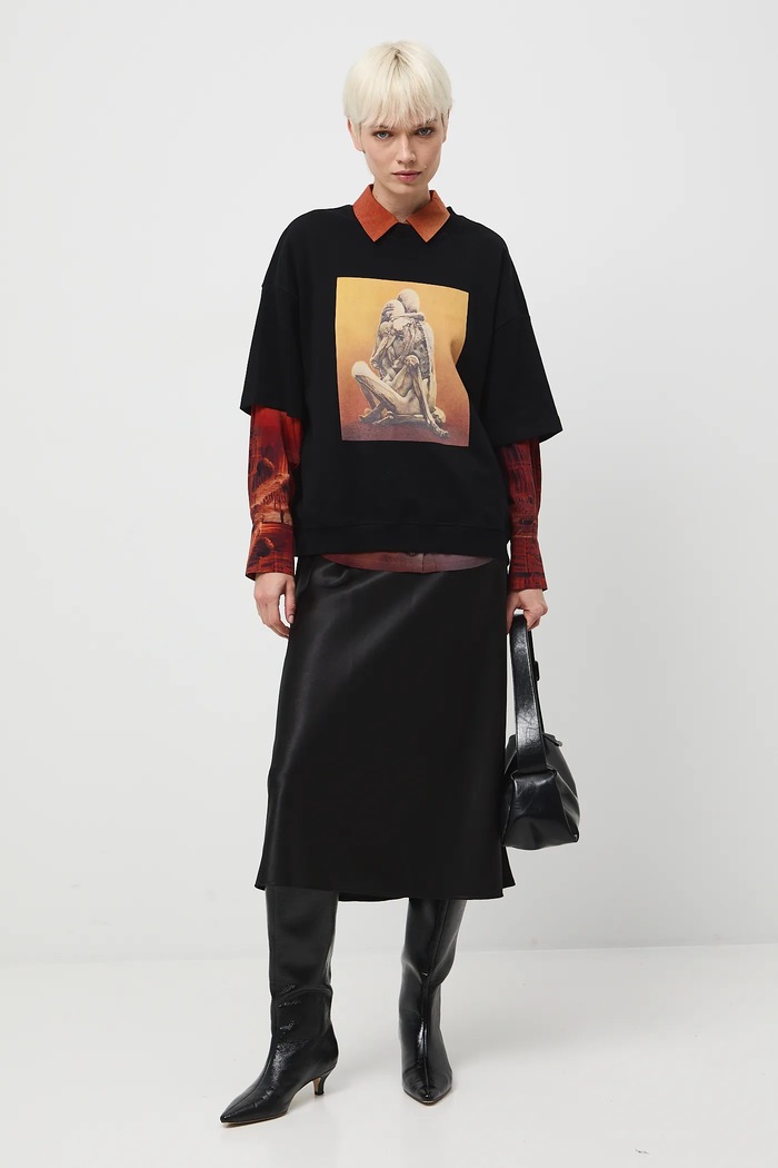T-shirt bawełniany damski z kolekcji Zdzisław Beksiński x Medicine okrągły czarny RW25-TSDA54