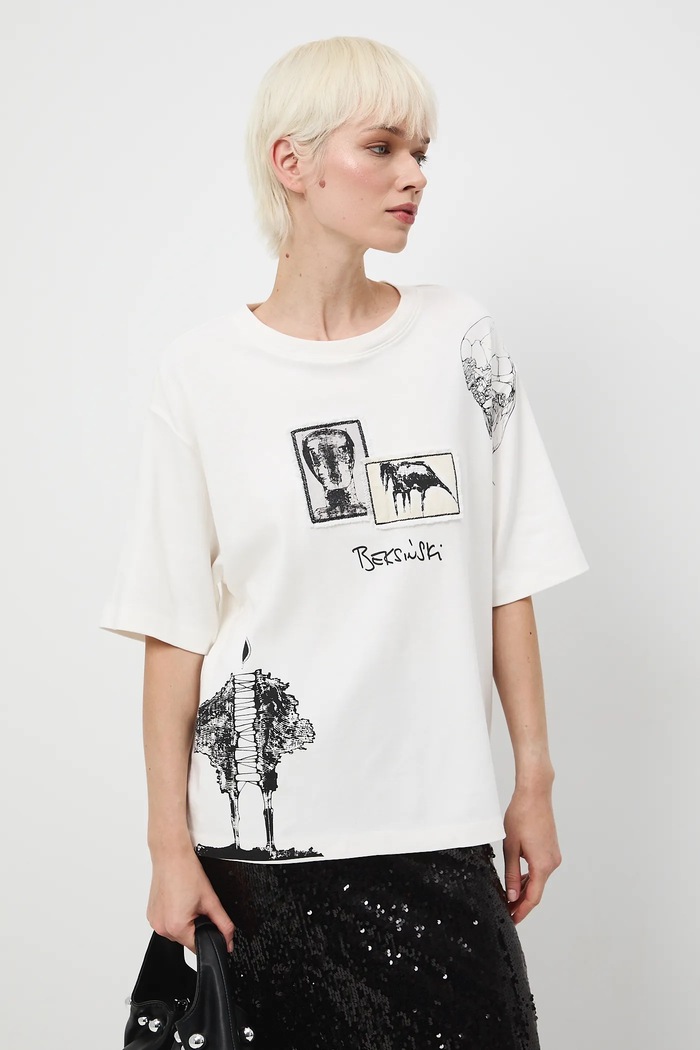 Medicine t-shirt bawełniany nadruk beżowy RW25-TSDA56