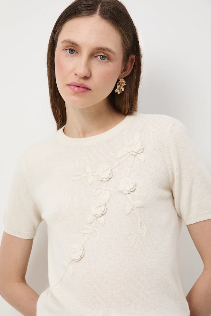 Tričko dámské s příměsí merino vlny a kašmíru regular béžová RW25-TSDB07