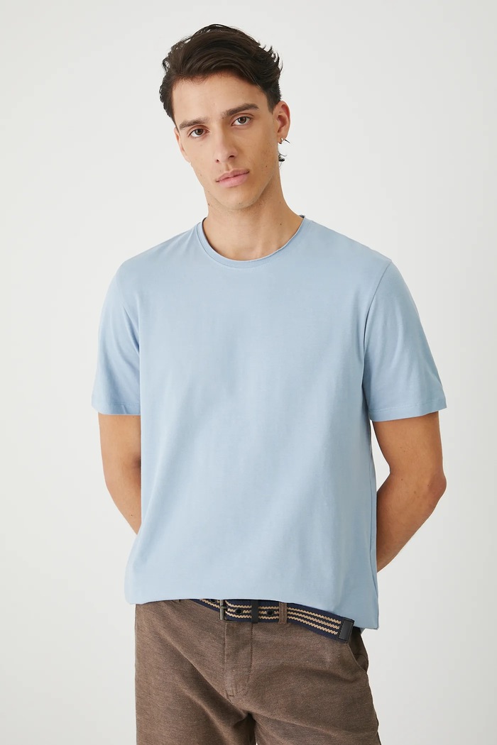 T-shirt bawełniany męski z elastanem gładki gładkie niebieski RW25-TSM010