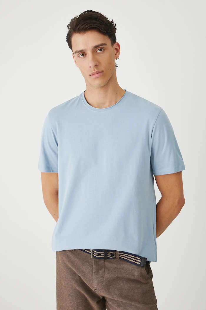 T-shirt bawełniany męski z elastanem gładki gładkie niebieski RW25-TSM010