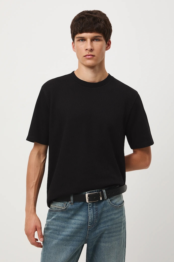 T-shirt męski z fakturą RW25-TSM040 czarny RW25