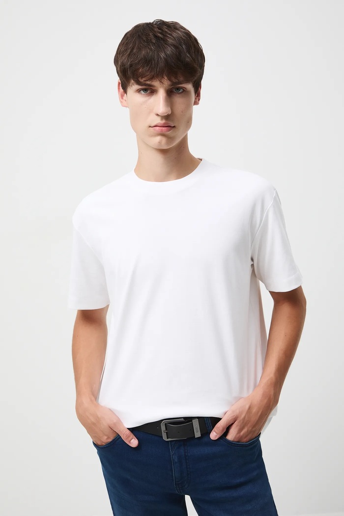 T-shirt bawełniany męski interlock gładki bawełna beżowy RW25-TSM051