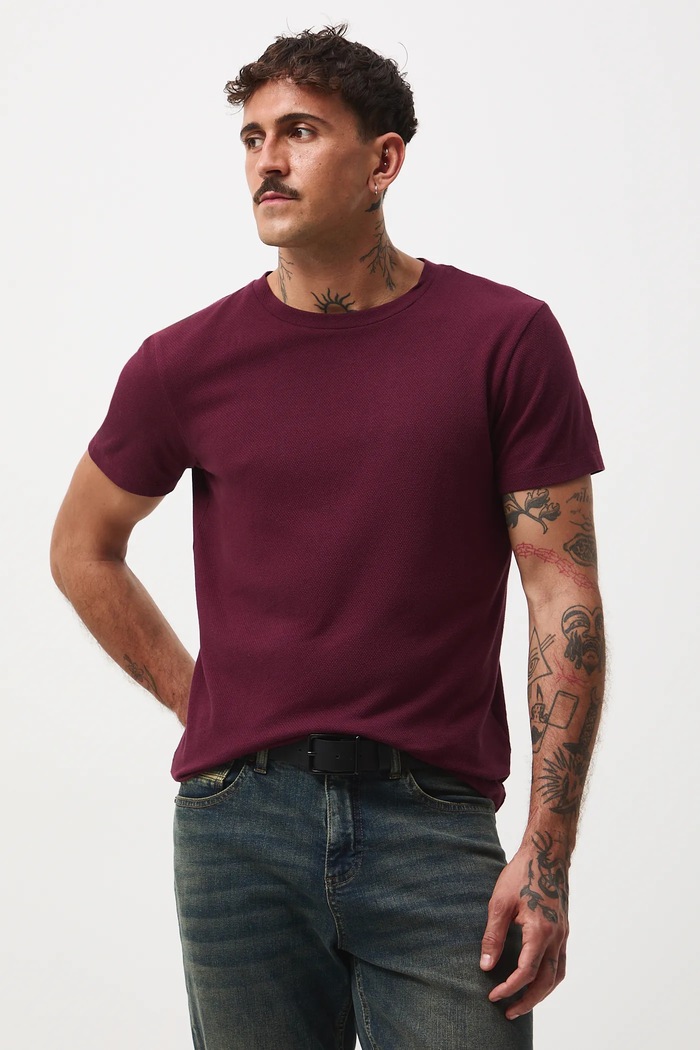 Tričko pánské se strukturou slim burgundské RW25-TSM052