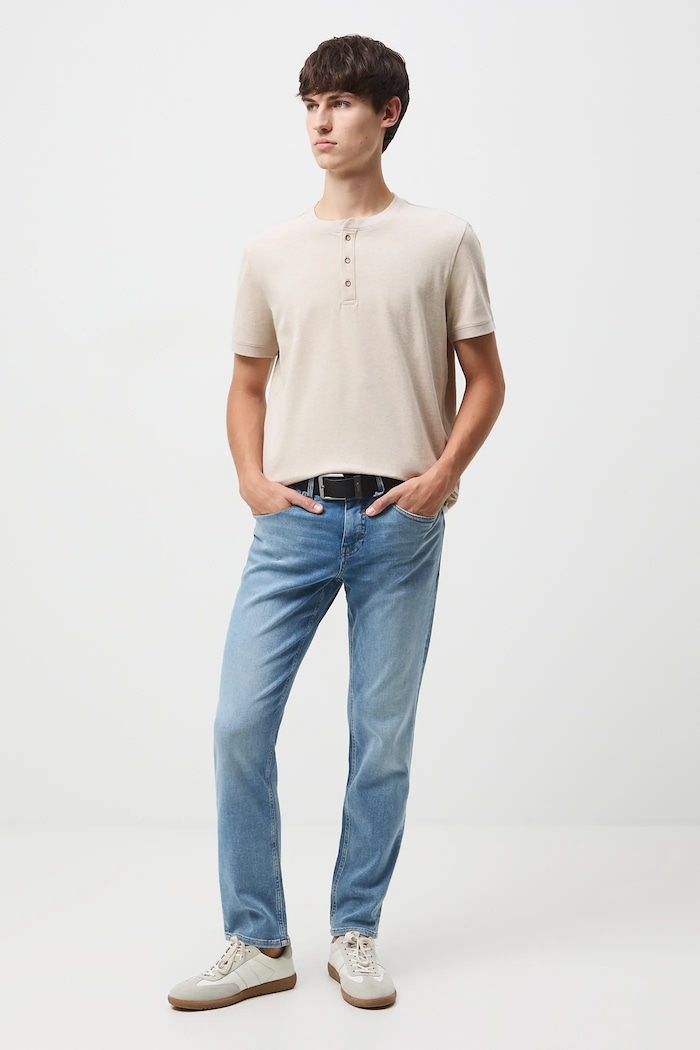 T-shirt bawełniany męski z elastanem z dzianiny strukturalnej RW25-TSM056 beżowy RW25