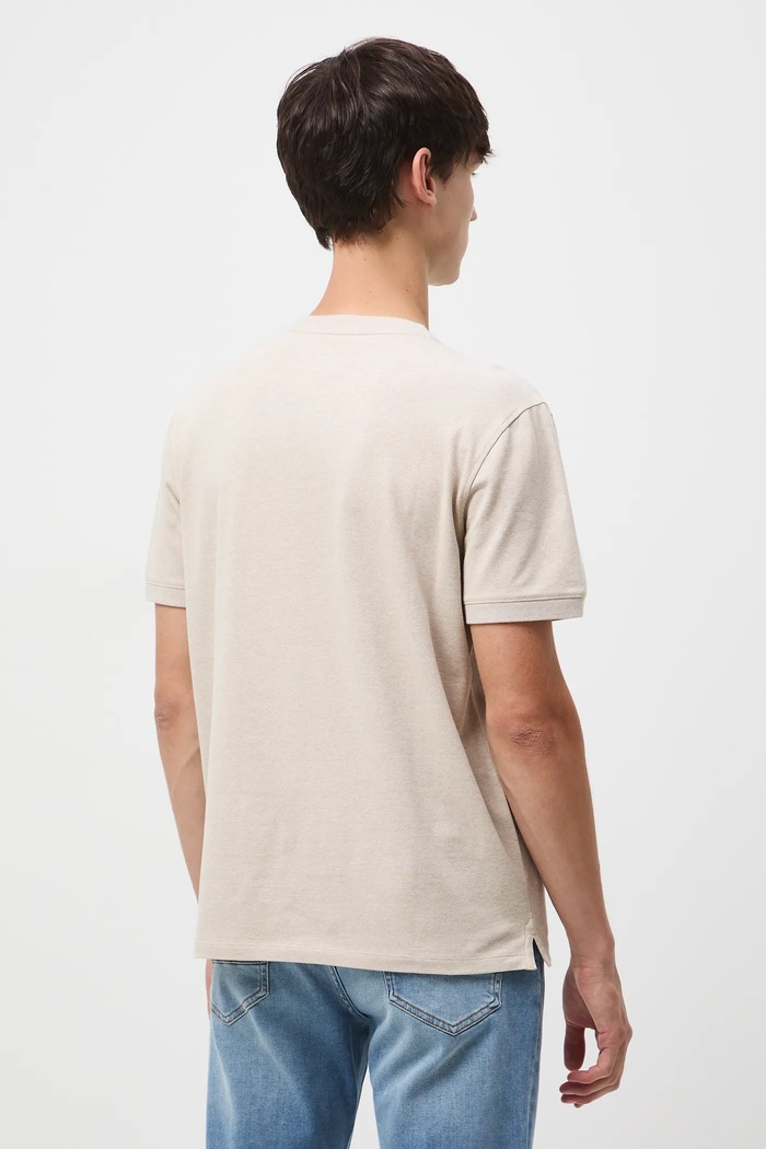Odzież T-shirt bawełniany męski z elastanem z dzianiny strukturalnej RW25-TSM056 beżowy