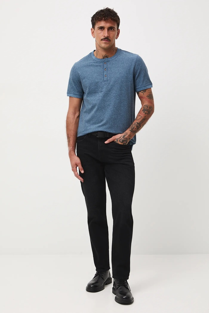 T-shirt bawełniany męski z elastanem z dzianiny strukturalnej RW25-TSM056 niebieski RW25