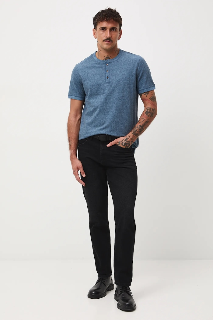 T-shirt bawełniany męski z elastanem z dzianiny strukturalnej RW25-TSM056 niebieski RW25