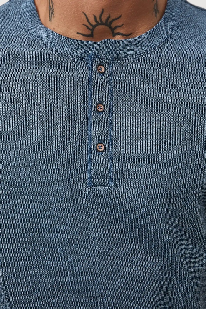 T-shirt bawełniany męski z elastanem z dzianiny strukturalnej RW25-TSM056 niebieski