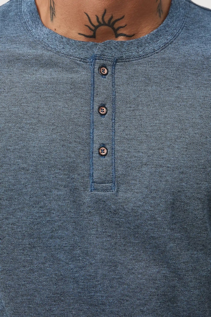 T-shirt bawełniany męski z elastanem z dzianiny strukturalnej RW25-TSM056 niebieski