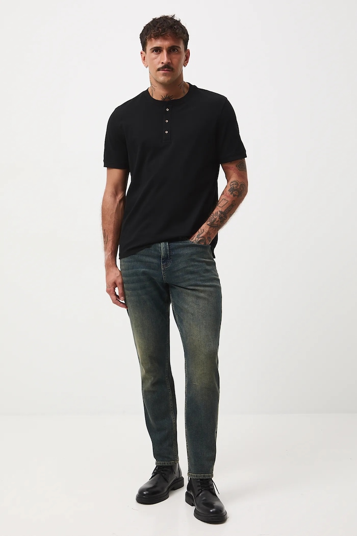 T-shirt bawełniany męski z elastanem z dzianiny strukturalnej RW25-TSM056 czarny RW25