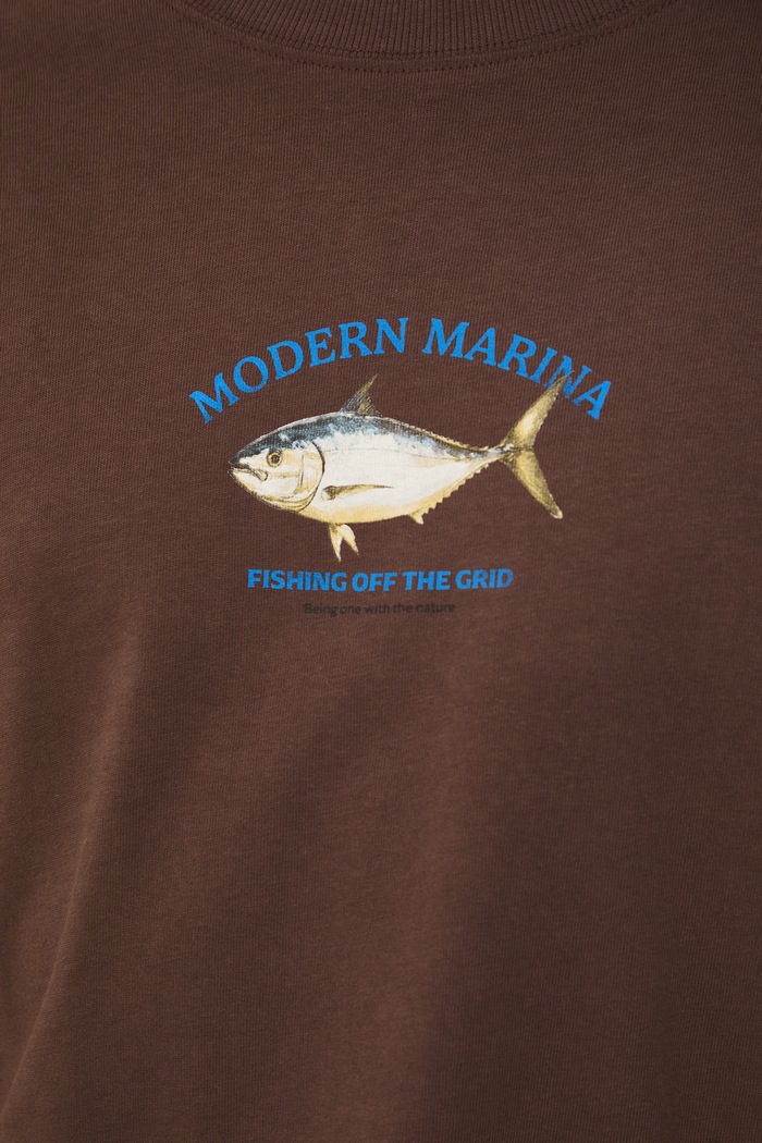 T-shirt bawełniany męski z nadrukami RW25-TSM101 brązowy